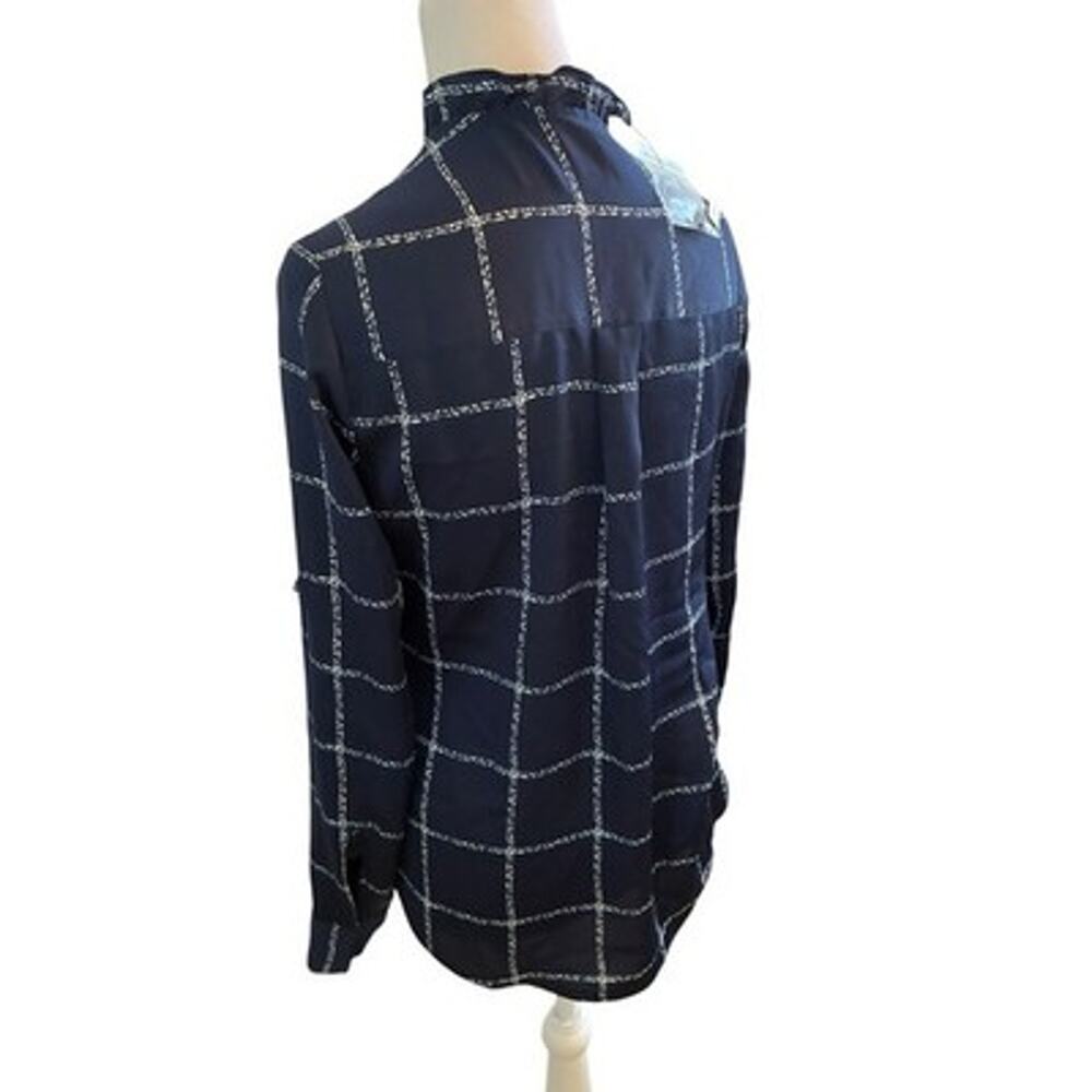 NWT Express Windowpane Button Blouse Victorian Asian Dark Academia Ruffle Neck S - Picture 5 of 16